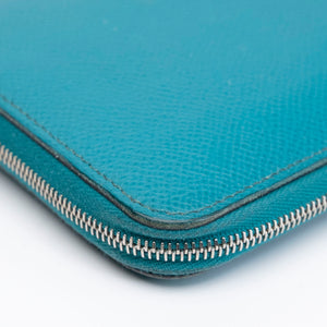 HERMES AZAP SILK IN LONG WALLET BLUE PAON EPSOM LEATHER SHW