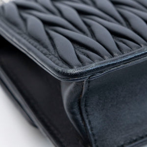 MIUMIU CRYSTAL MATELASSE LEATHER TOP HANDLE BAG BLACK SHW