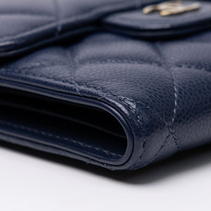 CHANEL SMALL CLASSIC FLAP WALLET BLUE CAVIAR LEATHER LGHW