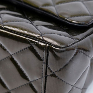 CHANEL MAXI CLASSIC DOUBLE FLAP BAG OLIVE GREEN QUILTED PATENT LEATHER SHW