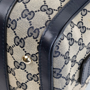 GUCCI MONOGRAM VINTAGE WEB BOSTON BAG NAVY GG CANVAS GHW