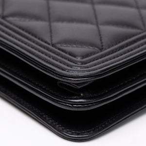 CHANEL BOY WOC WALLET ON CHAIN BLACK LAMBSKIN LEATHER SHW