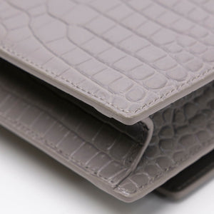 SAINT LAURENT MINI SUNSET BAG GRAY CROCODILE-EMBOSSED CALFSKIN LEATHER SHW