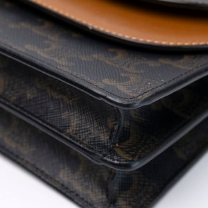 CELINE DOUBLE FLAP TRIOMPHE CANVAS WALLET ON STRAP GHW