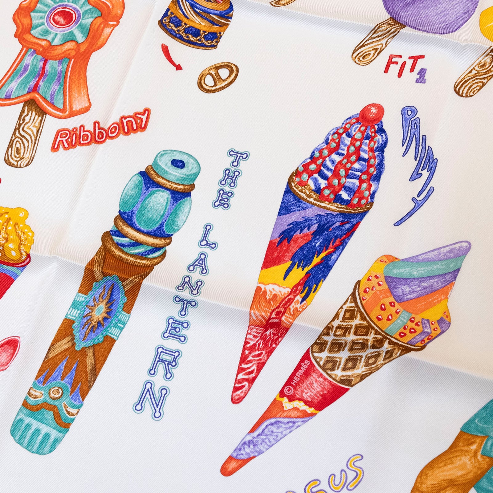 HERMES FUNNY ICE CREAM SILK SCARF 70 CM
