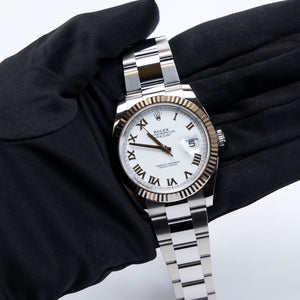 ROLEX DATEJUST 41 WHITE ROMAN DIAL FKUTED BEZEL