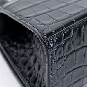 BALENCIAGA HOURGLASS BAG XS CROC-EMBOSSED CALFSKIN SO BLACK