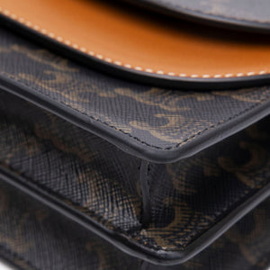 CELINE DOUBLE FLAP TRIOMPHE CANVAS WALLET ON STRAP GHW