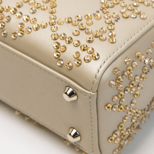 CHRISTIAN DIOR MINI LADY DIOR CRYSTAL CANNAGE METALLIC LAMBSKIN PLATINUM GHW