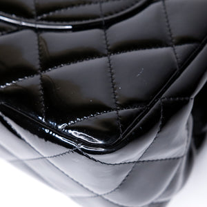 CHANEL JUMBO CLASSIC DOUBLE FLAP BAG PATENT BLACK SHW