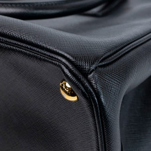 PRADA SMALL SAFFIANO LUX GALLERIA DOUBLE ZIP TOTE BAG BLACK LEATHER GHW