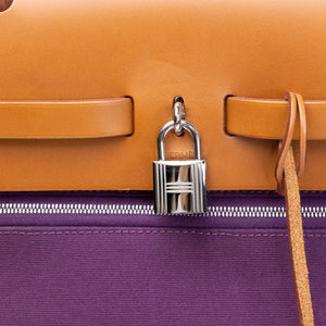 HERMES HERBAG 39 ZIP BAG HUNTER / CANVAS PURPLE SHW STAMP SQUARE O