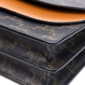 CELINE DOUBLE FLAP TRIOMPHE CANVAS WALLET ON STRAP GHW