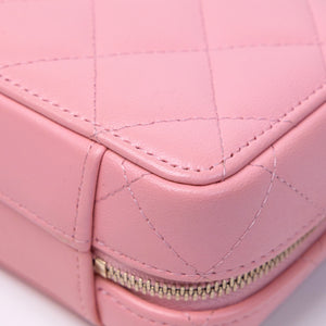 CHANEL CC CHAIN HANDLE ZIP AROUND VANITY MINI CASE PINK LAMBSKIN GHW