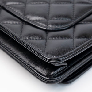 CHANEL LETTER LOGO TOP HANDLE WALLET ON CHAIN LAMBSKIN BLACK GHW (MICROCHIP)