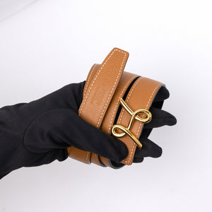 HERMES CURSIVES DOUBLE SIDE BELT 24MM BLACK/GOLD EPSOM LEATHER GHW