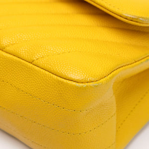 CHANEL MEDIUM CLASSIC CHEVRON DOUBLE FLAP BAG YELLOW CAVIAR SHW