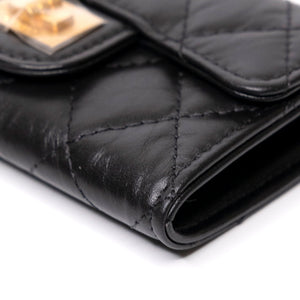CHANEL 2.55 REISSUE FLAP CARD HOLDER BLACK CALFSKIN GHW
