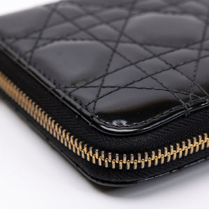 CHRISTIAN DIOR PATENT LEATHER CANNAGE LADY DIOR CONTINENTAL WALLET BLACK GHW