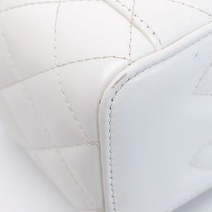 CHANEL TOP HANDLE LONG VANITY CASE WITH CHAIN WHITE LAMBSKIN GHW