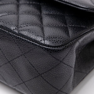 CHANEL MEDIUM CLASSIC DOUBLE FLAP BAG BLACK CAVIAR LEATHER GHW (MICROCHIP)