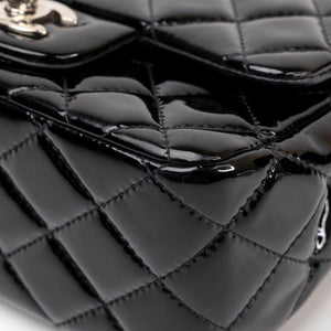 CHANEL MINI SQUARE FLAP BAG BLACK PATENT LEATHER SHW (MICROCHIP)