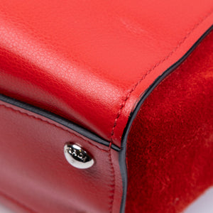 PRADA SMALL GLACE CALFSKIN LEATHER TWIN POCKET SATCHEL RED SHW