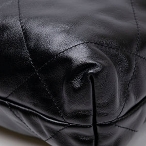 CHANEL SMALL 22 BAG BLACK SHINY CALFSKIN LEATHER GHW (MICROCHIP)