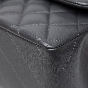CHANEL JUMBO CLASSIC DOUBLE FLAP BAG GREY CAVIAR LEATHER SHW (MICROCHIP)