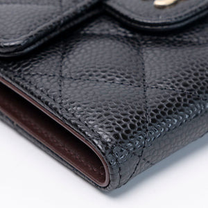 CHANEL SMALL CLASSIC FLAP WALLET BLACK CAVIAR GHW (MICROCHIP)