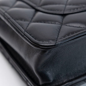 CHANEL 22K GOLD PILLAR WALLET ON CHAIN BLACK LAMBSKIN GHW