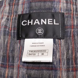 CHANEL 2010S BOUCLE-KNIT WOOL JACKET GREY SIZE 36