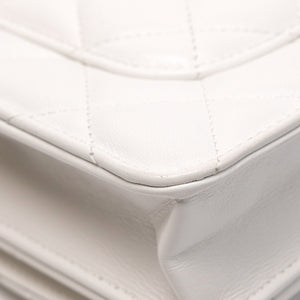 CHANEL TOP HANDLE WALLET ON CHAIN WHITE LAMBSKIN LEATHER GHW (MICROCHIP)
