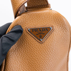 PRADA LARGE TRIANGLE LEATHER BAG CARAMEL SHW
