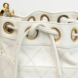 CHANEL VINTAGE MINI QUILTED CC BUCKET BAG WHITE CALFSKIN GHW