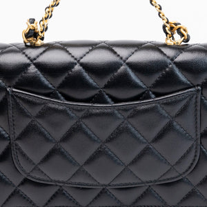 CHANEL LETTER LOGO TOP HANDLE WALLET ON CHAIN LAMBSKIN BLACK GHW (MICROCHIP)