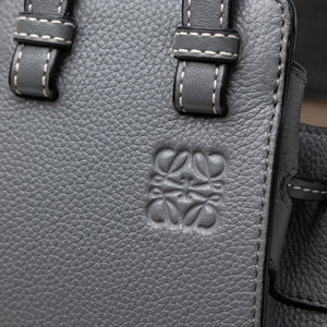 LOEWE MINI HAMMOCK DRAWSTRING BAG GREY GRAINED CALFSKIN LEATHER SHW