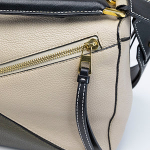 LOEWE MEDIUM PUZZLE BAG CALFSKIN OAT KHAKI GREEN GHW