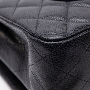 CHANEL MEDIUM CLASSIC DOUBLE FLAP BAG BLACK CAVIAR LEATHER GHW (MICROCHIP)