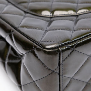 CHANEL MAXI CLASSIC DOUBLE FLAP BAG OLIVE GREEN QUILTED PATENT LEATHER SHW