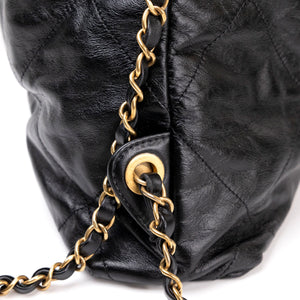CHANEL LARGE 22 BACKPACK GOLD LETTER LOGO SHINY CALFSKIN BLACK GHW (MICROCHIP)