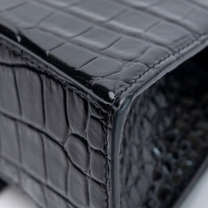 BALENCIAGA HOURGLASS BAG XS CROC-EMBOSSED CALFSKIN SO BLACK