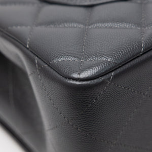 CHANEL JUMBO CLASSIC DOUBLE FLAP BAG GREY CAVIAR LEATHER SHW (MICROCHIP)