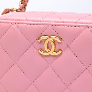 CHANEL CC CHAIN HANDLE ZIP AROUND VANITY MINI CASE PINK LAMBSKIN GHW
