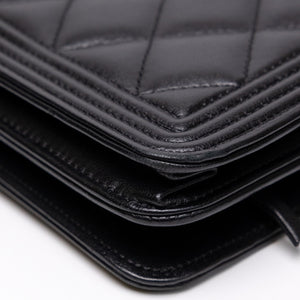 CHANEL BOY WOC WALLET ON CHAIN BLACK LAMBSKIN LEATHER SHW