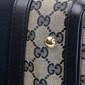 GUCCI MONOGRAM VINTAGE WEB BOSTON BAG NAVY GG CANVAS GHW