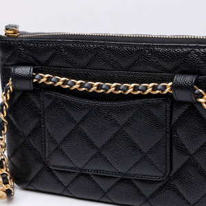 CHANEL 22S SHINY CAVIAR PICK ME UP FLAP BELT BAG BLACK CALFSKIN GHW
