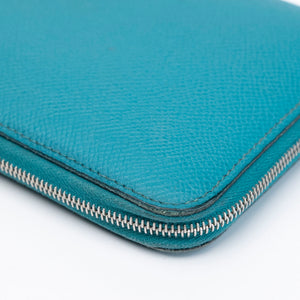 HERMES AZAP SILK IN LONG WALLET BLUE PAON EPSOM LEATHER SHW