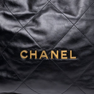 CHANEL SMALL 22 BAG BLACK SHINY CALFSKIN LEATHER GHW (MICROCHIP)