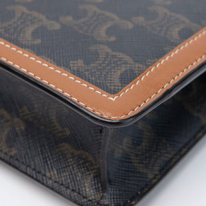 CELINE TRIOMPHE CANVAS CALFSKIN WALLET ON CHAIN TAN GHW